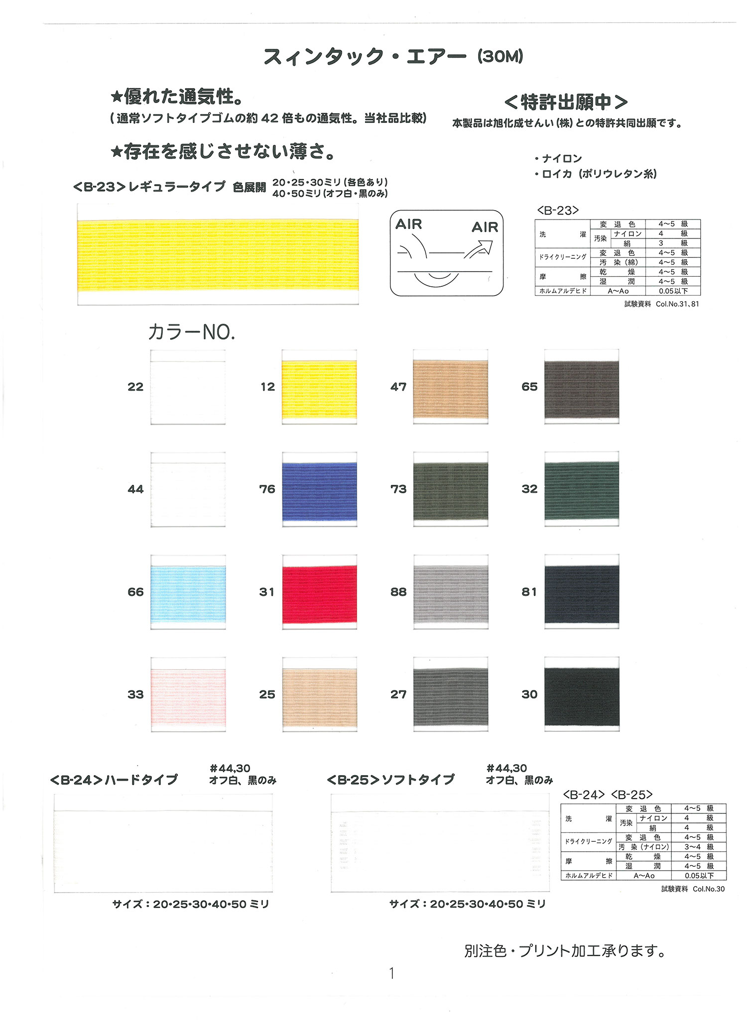 B25 萊卡氨綸空氣（柔軟型）[鬆緊帶] 500 BRAIDS &amp; WEBBING