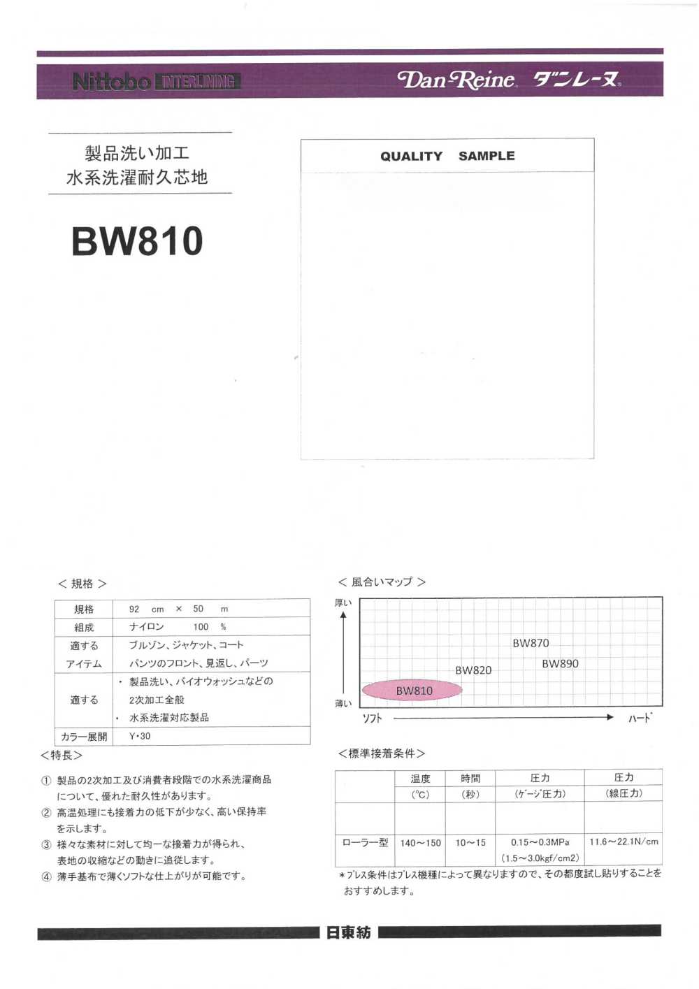 BW810 產品水洗加工水洗耐用襯布（15D） 日東紡績