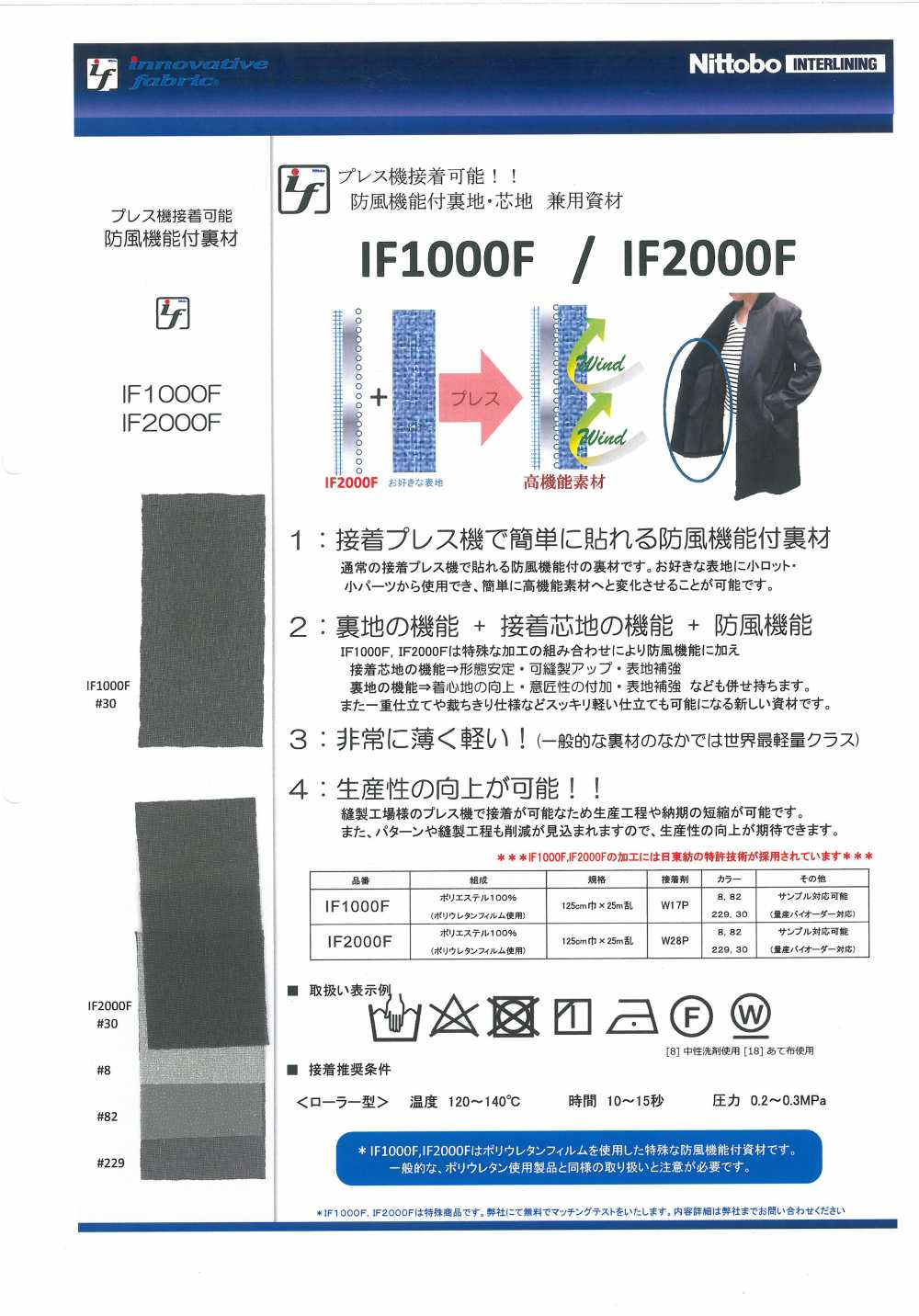 IF1000F 具有防風功能的里料和襯料[襯布] 日東紡績