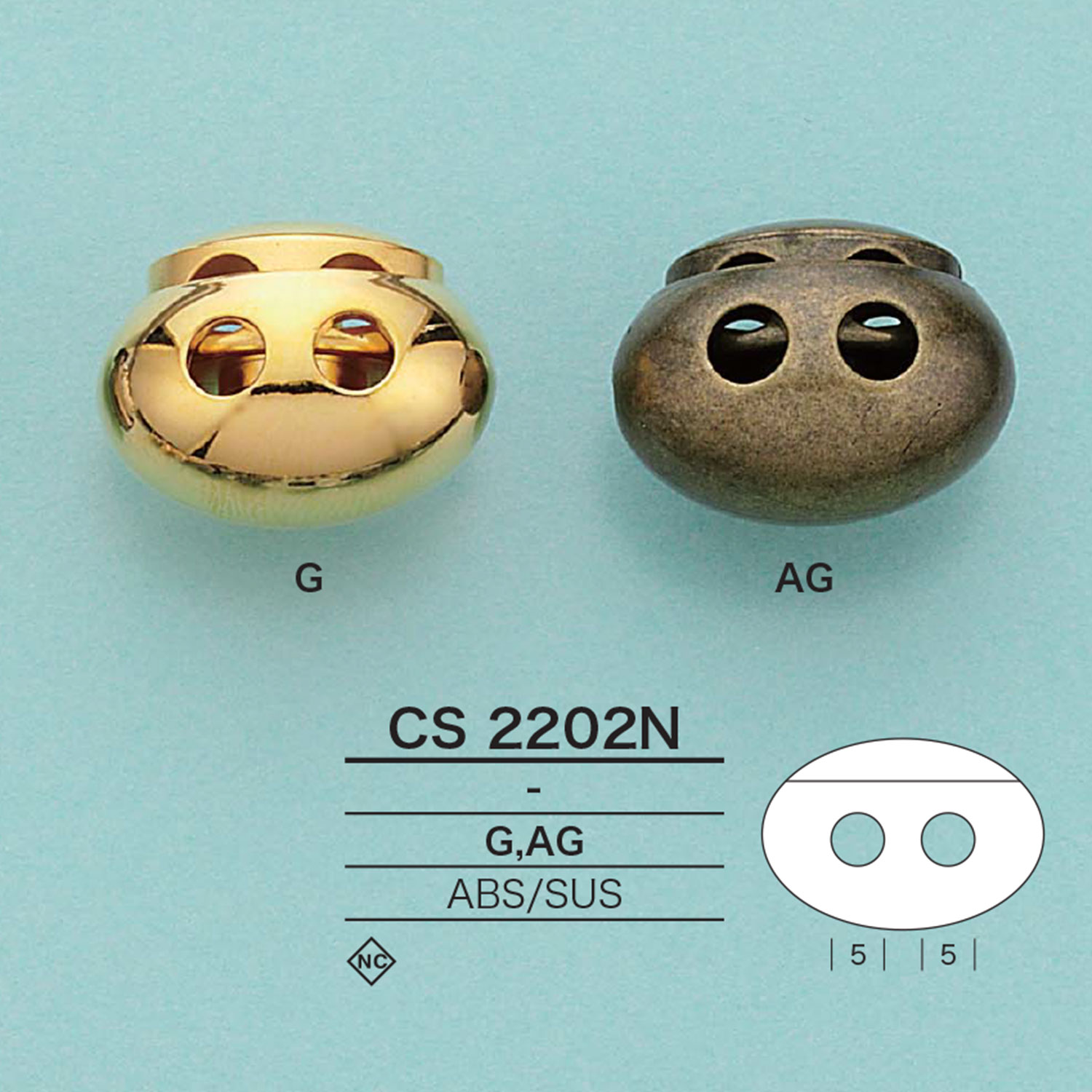 CS2202N 橢圓繩子鎖[扣和環] 愛麗絲鈕扣