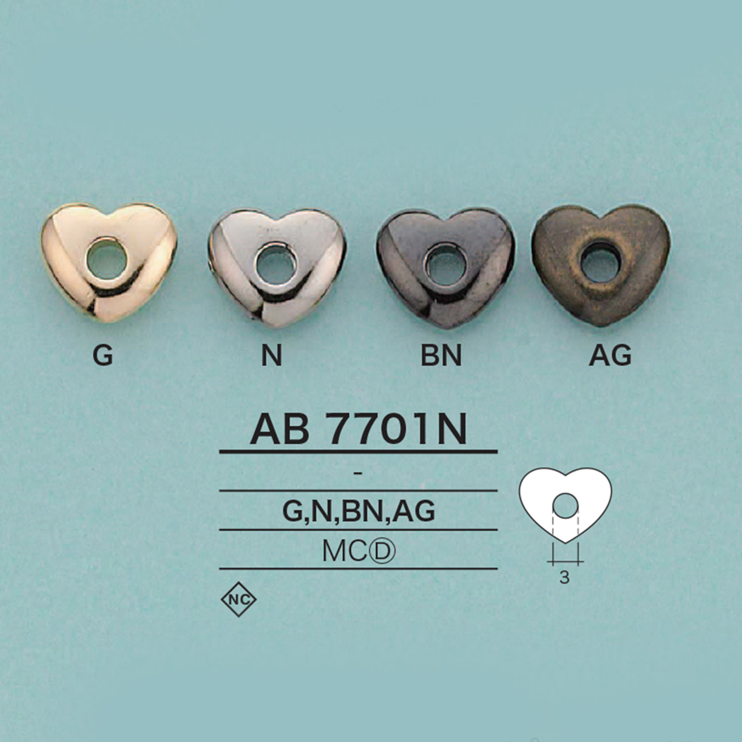 AB7701N 心形繩帽（鍍金）[扣和環] 愛麗絲鈕扣
