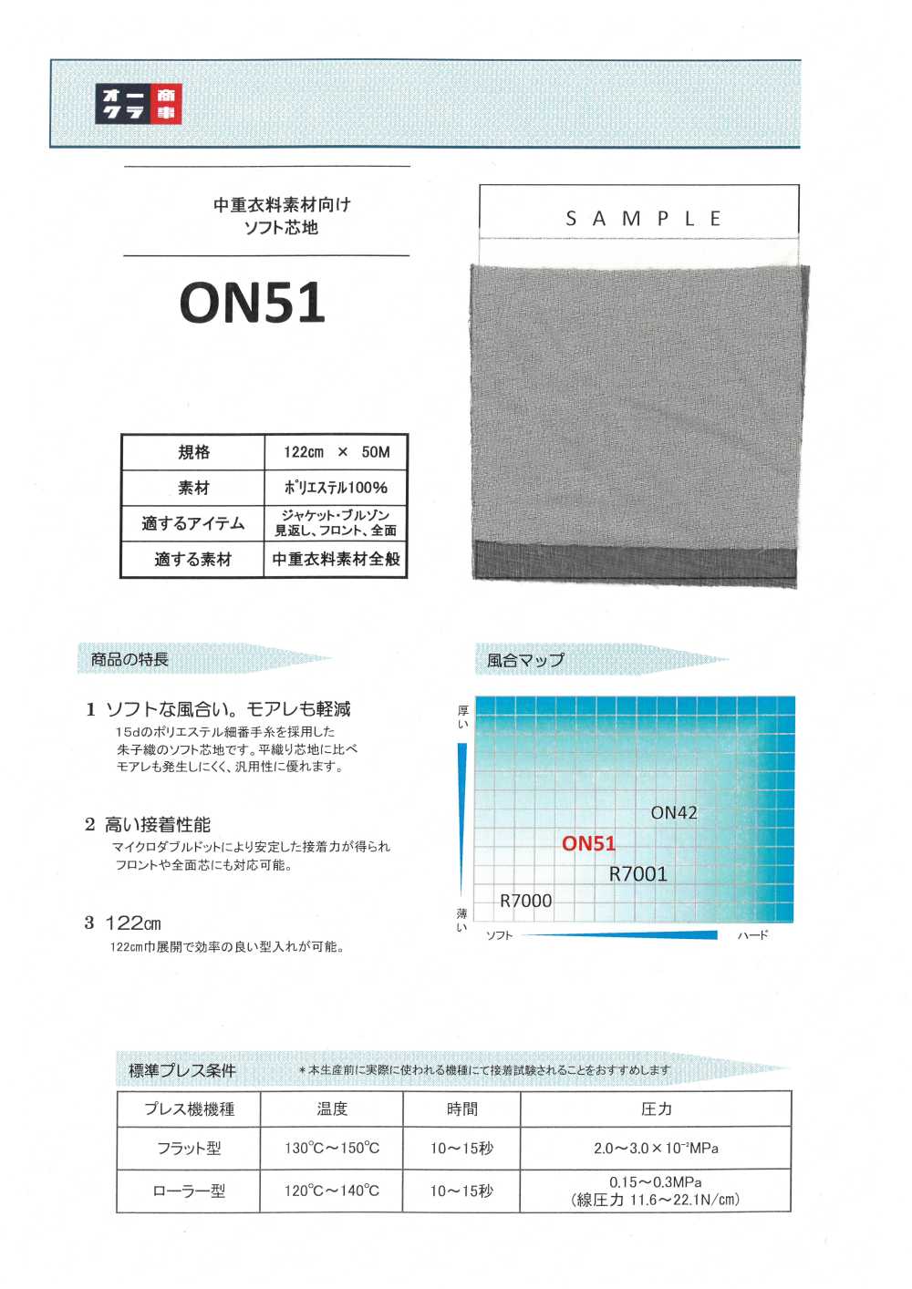 ON51 適用於中厚衣物的柔軟襯布 日東紡績