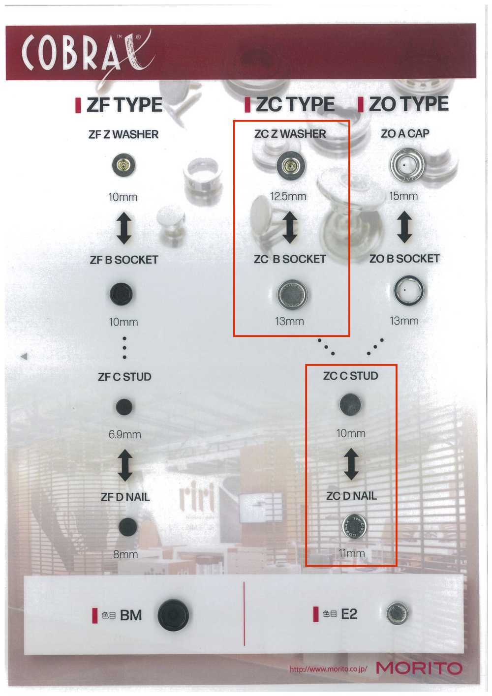 ZC-Z/B/C/D COBRAX® ZC 4SET（裝飾底座/插座/螺柱/柱）[四合扣/氣眼扣] Morito