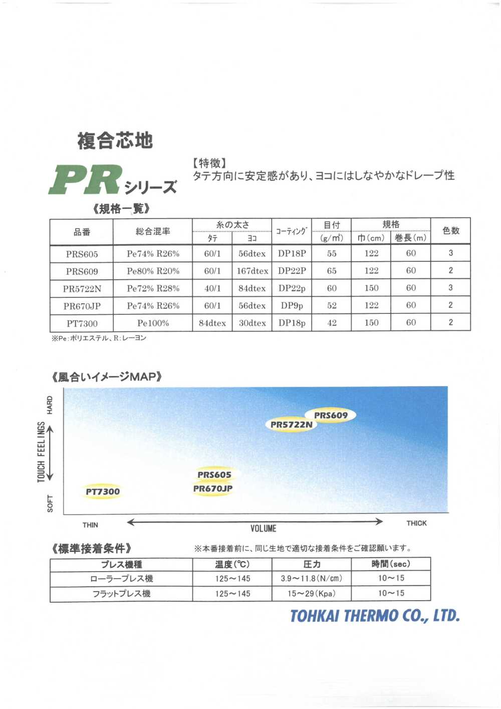 PR-SAMPLE 粘合襯PR系列樣卡 東海Thermo熱工