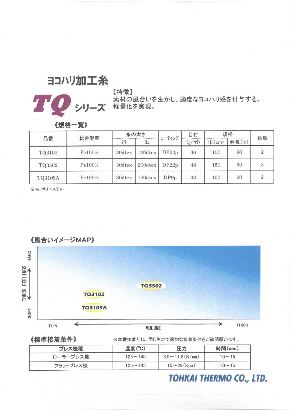 TQ-SAMPLE 黏合襯TQ系列樣卡 東海Thermo熱工