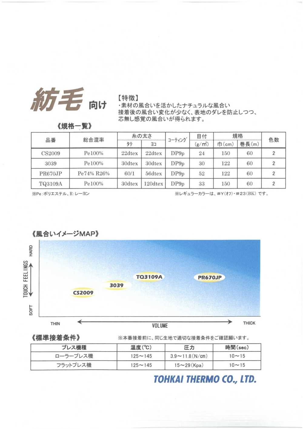 FOR-WOOLEN-SAMPLE 黏合襯毛織系列樣卡 東海Thermo熱工