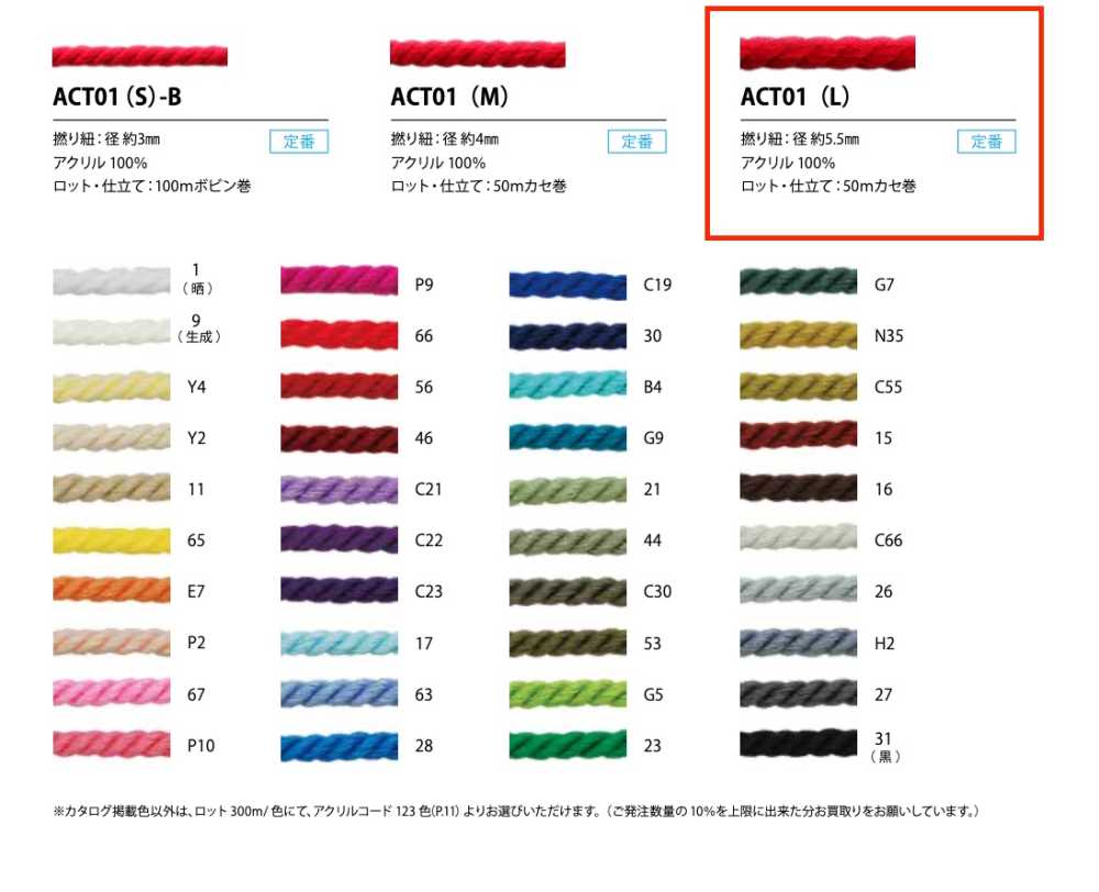 ACT01(L) 腈綸扭繩子5.5mm[緞帶、帶、繩子] Cordon