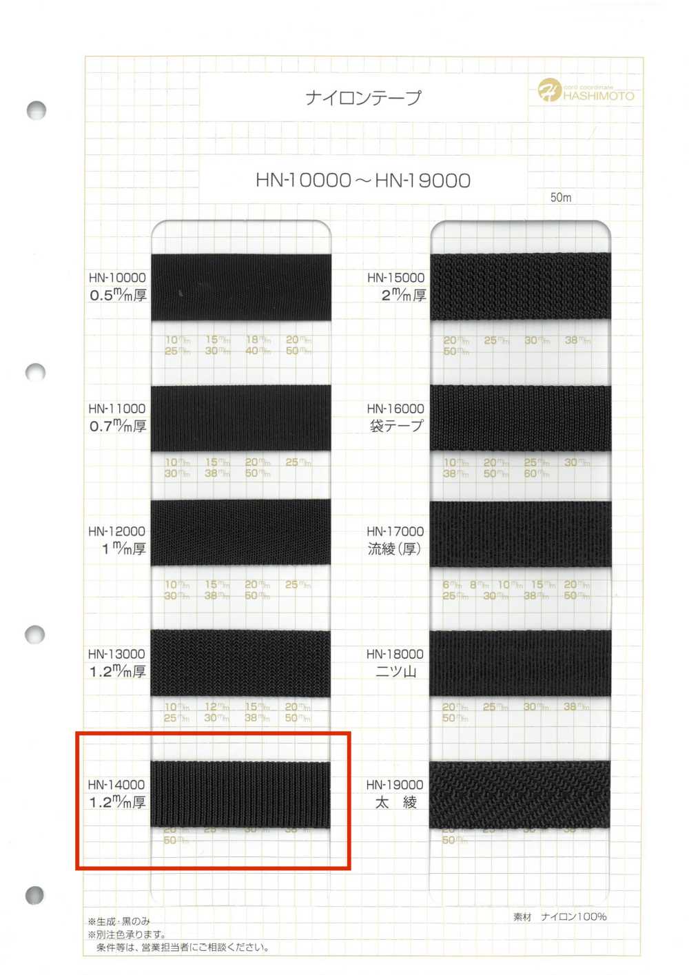 HN-14000 尼龍帶[緞帶、帶、繩子] 無製造商名