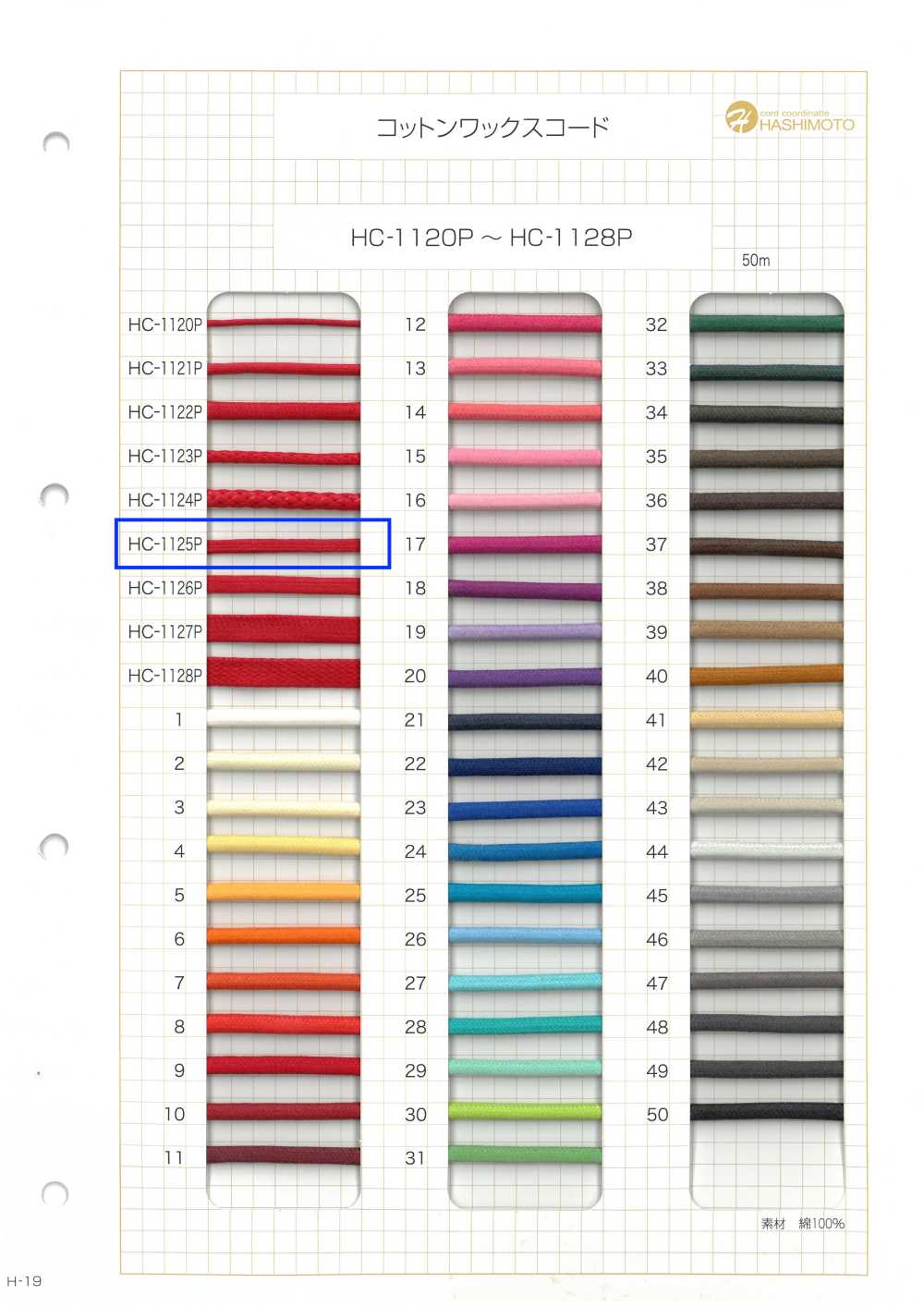 HC-1125P 棉蠟繩子S[緞帶、帶、繩子] 無製造商名