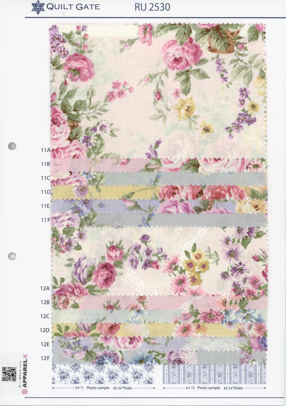 RU2530 RURU BOUQUET Rose Wreath 印花胚布（整卷）[布料] Cosmo Textile