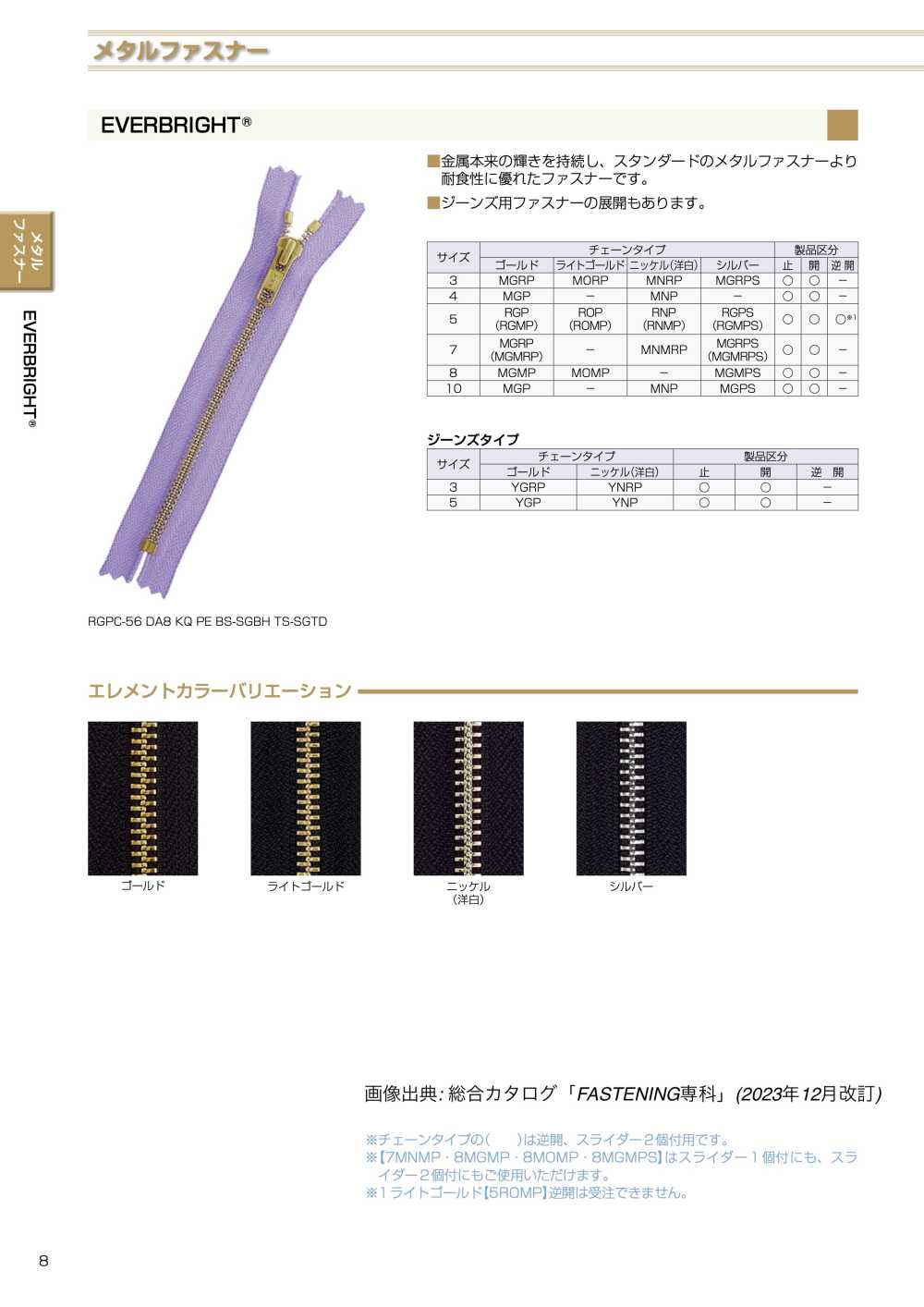 5ROPC EVERBRIGHT&#174; 5尺寸淺金色閉尾拉鍊 YKK