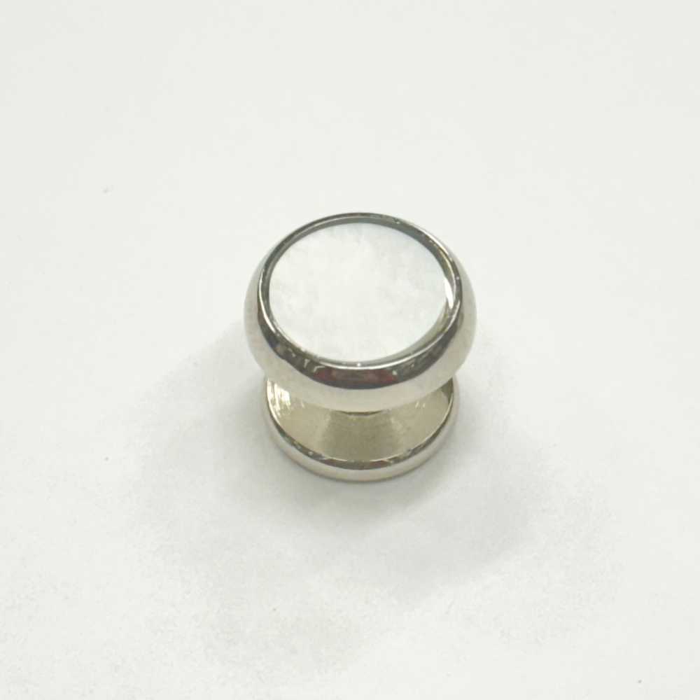 E-3 袖扣，白色蝶貝，銀色（1 件）[正裝配飾]