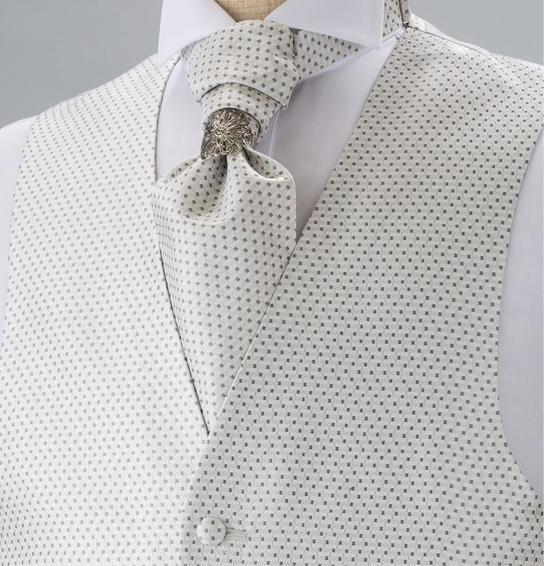 YT-902 國產真絲領帶（歐式阿斯科特領幅）小圖案銀色[正裝配飾] 山本（EXCY）