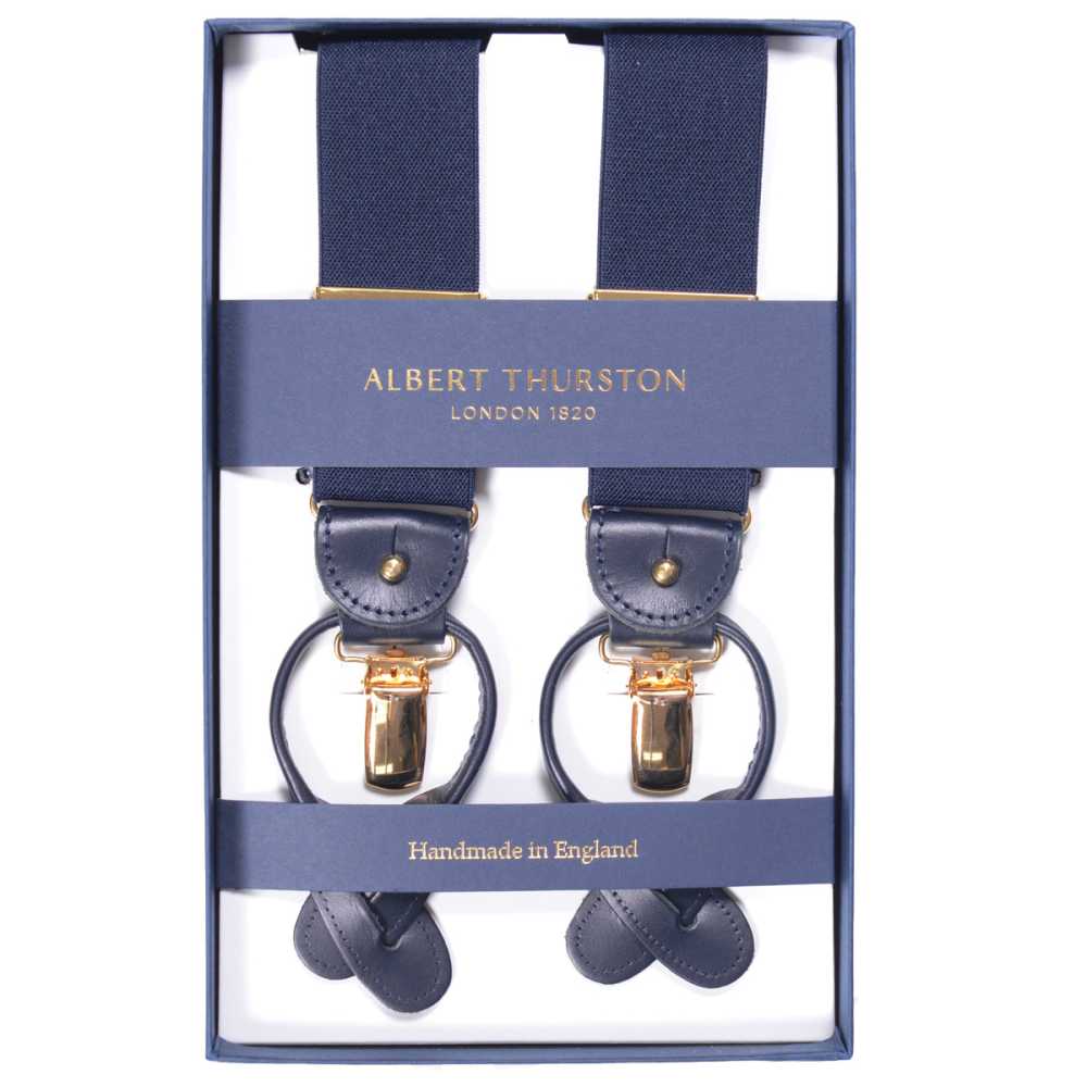 AT-NAVY-GO Albert Thurston吊帶海軍藍純色35MM 金屬配件 金色款[正裝配飾] ALBERT THURSTON