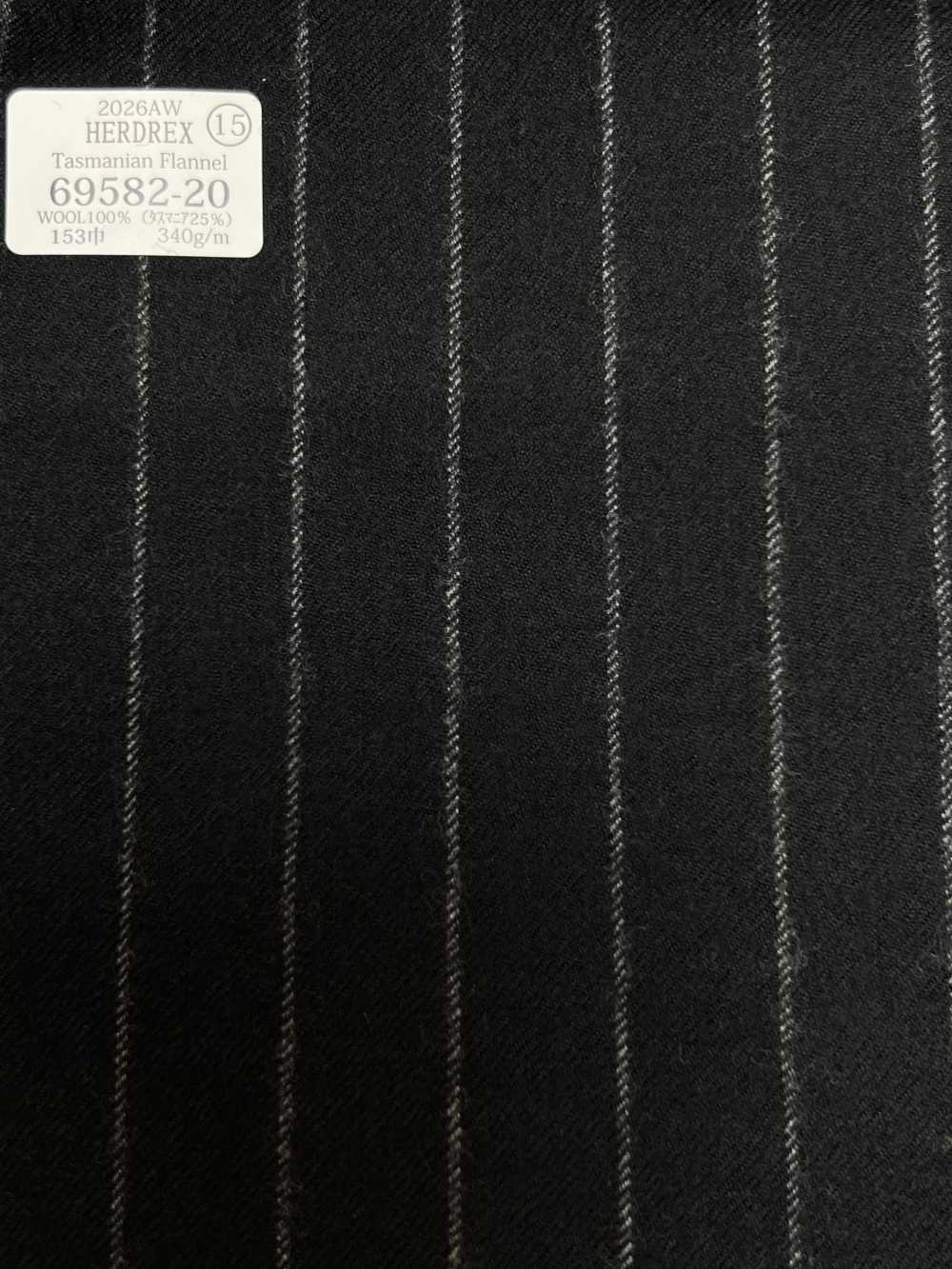 69582-20 26AW HERDREX【Tasmanian Flannel】真絲與羊毛 藏青色條紋[布料] 國島株式會社