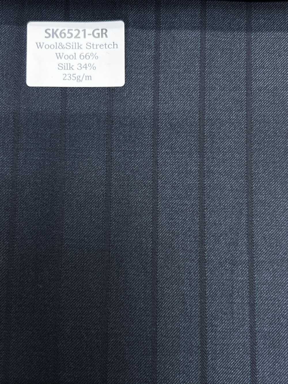 SK6521-GR 日本製 真絲羊毛彈力 綠色 條紋[布料] 細井商事株式會社