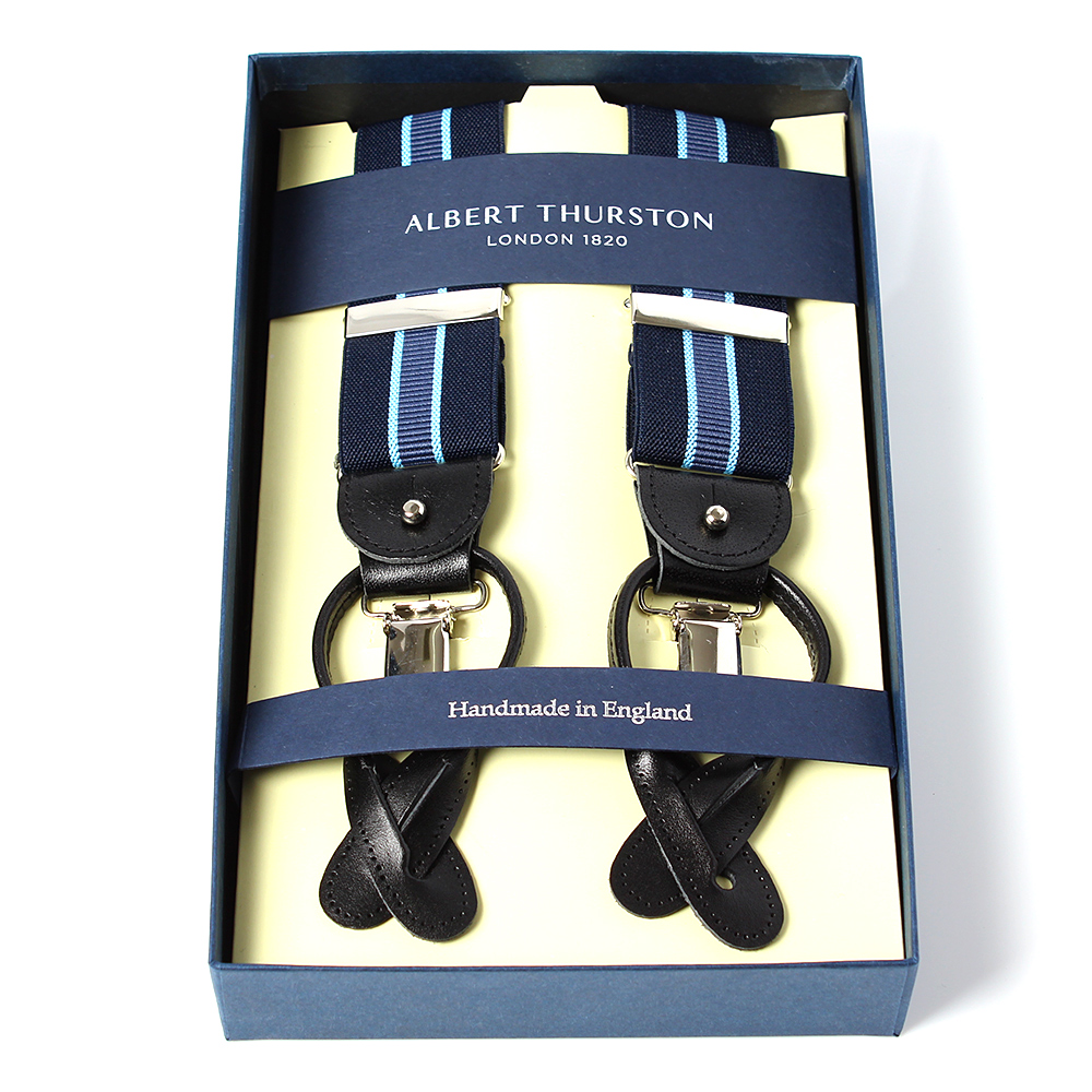 AT-2266-NV Albert Thurston吊帶條紋設計35 毫米深藍色[正裝配飾] ALBERT THURSTON