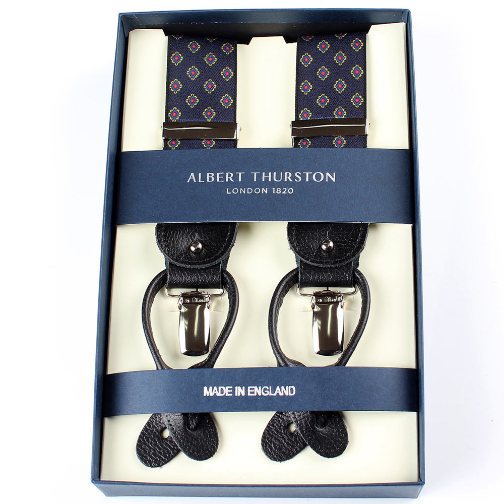 AT-2387-NV Albert Thurston 小紋圖案 35MM 海軍藍背帶[正裝配件] ALBERT THURSTON