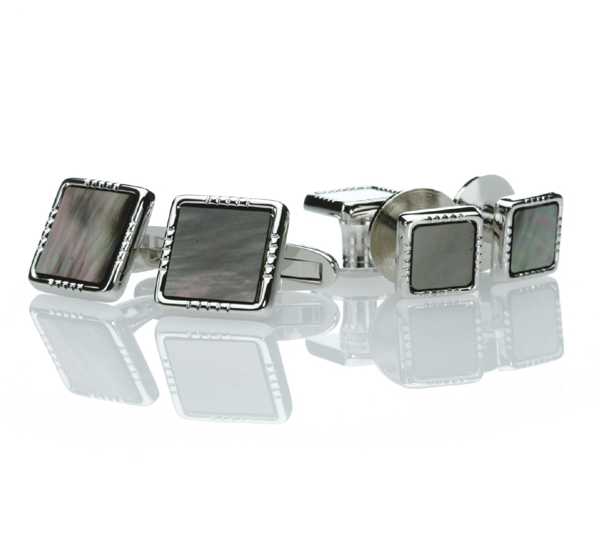 P-2 純銀正裝袖扣和耳環套裝黑蝶貝銀方形[正裝配飾] 山本（EXCY）