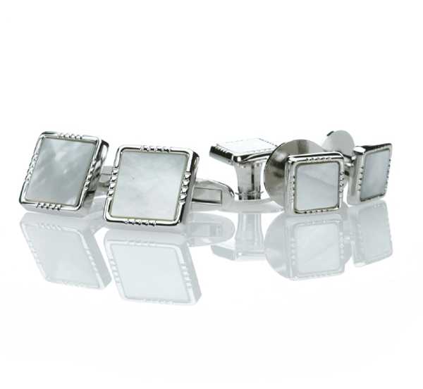 P-3 純銀正裝袖扣與耳環套裝，蝶貝銀方形[正裝配飾] 山本（EXCY）