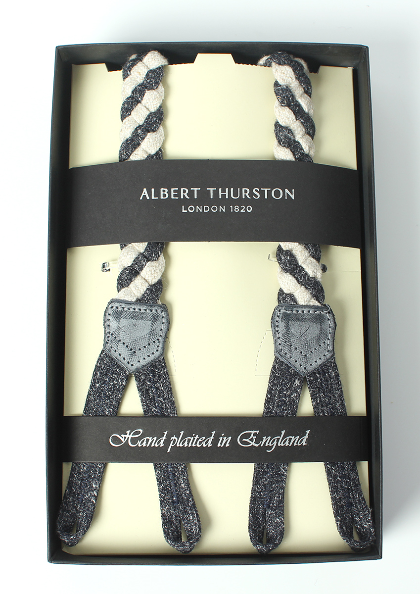 AT-4ST-NW Albert Thurston吊帶海軍藍白色亞麻花邊[正裝配飾] ALBERT THURSTON