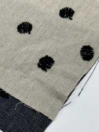 ON43698NA 麻仿丹寧布刺繡4寸圓點（自然色）[布料] 小原屋纖維 更多照片