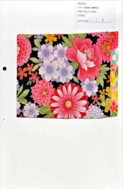 850584 平紋布 花金和圖案 豪華牡丹