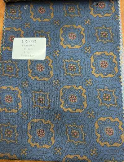 URJ-063 義大利製造 再生纖維素100%印花裡布 底色海軍藍 點綴色棕色