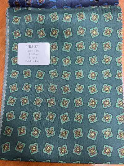 URJ-071 義大利製 100%銅氨絲印花裡布 小花圖案綠色