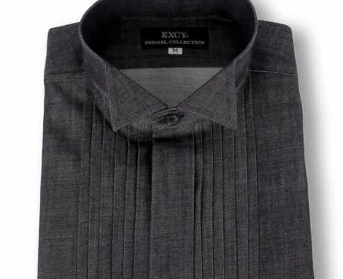 ST-509D 比馬棉牛仔布 翼領褶襉襯衫 超修身